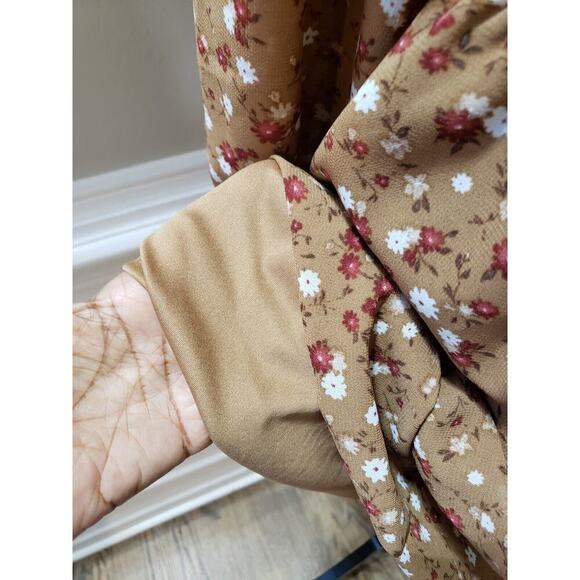 Est 1946 Women's Brown Lined Floral Long Sleeve Crew Neck Shift Dress Size Large - Picture 11 of 13